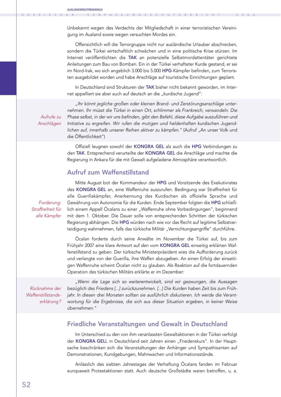 Seite 52 des Verfassungsschutzbericht 2006 Hessen