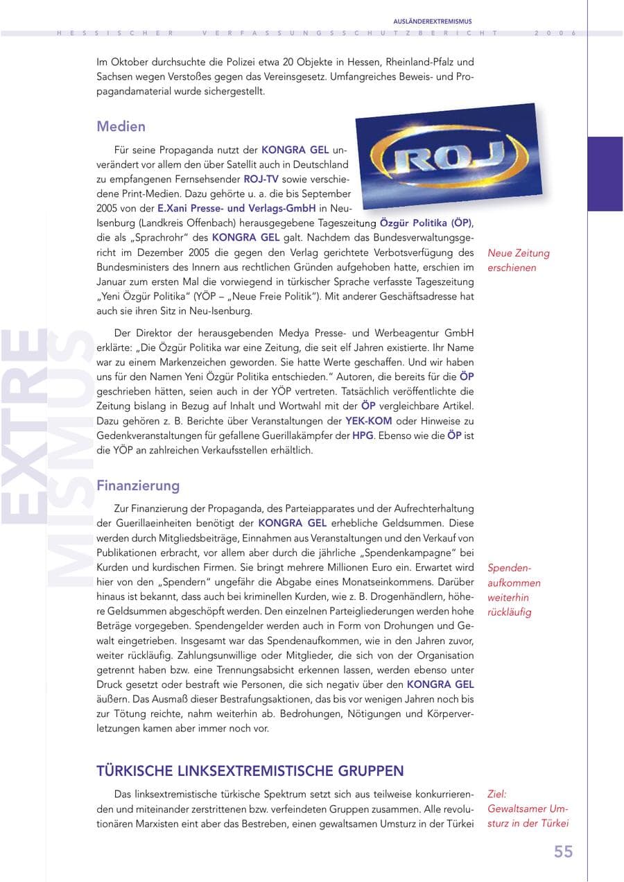 Seite 55 des Verfassungsschutzbericht 2006 Hessen