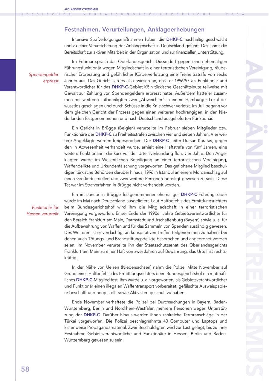 Seite 58 des Verfassungsschutzbericht 2006 Hessen