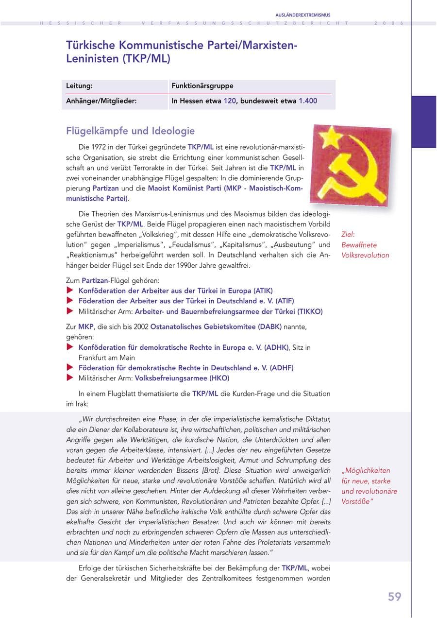 Seite 59 des Verfassungsschutzbericht 2006 Hessen
