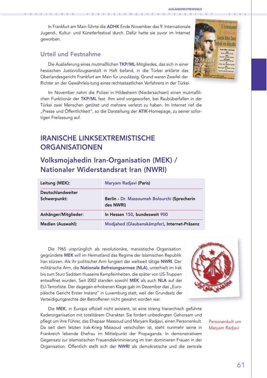 Seite 61 des Verfassungsschutzbericht 2006 Hessen