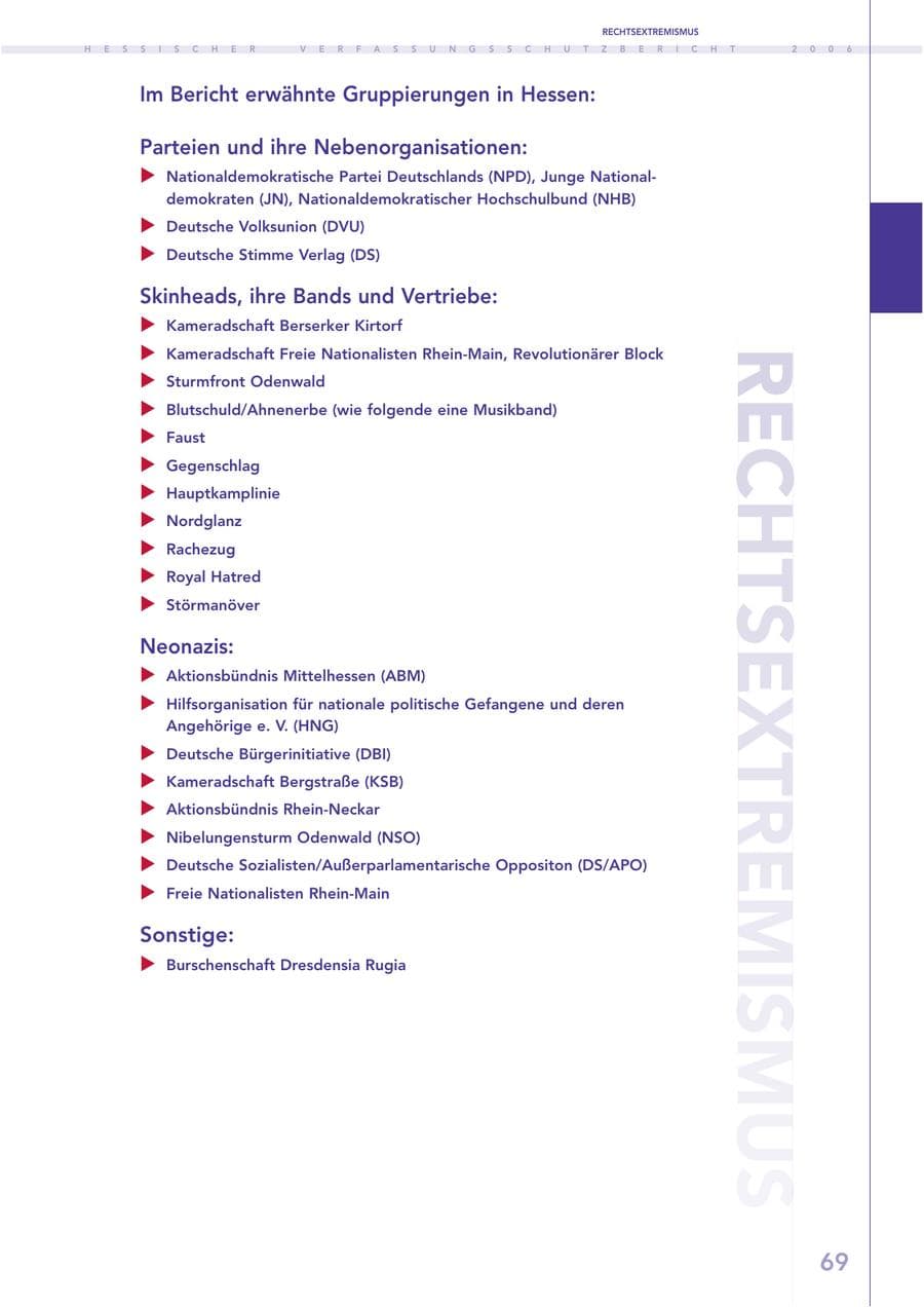 Seite 69 des Verfassungsschutzbericht 2006 Hessen