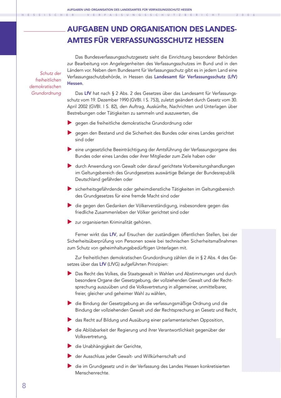 Seite 8 des Verfassungsschutzbericht 2006 Hessen