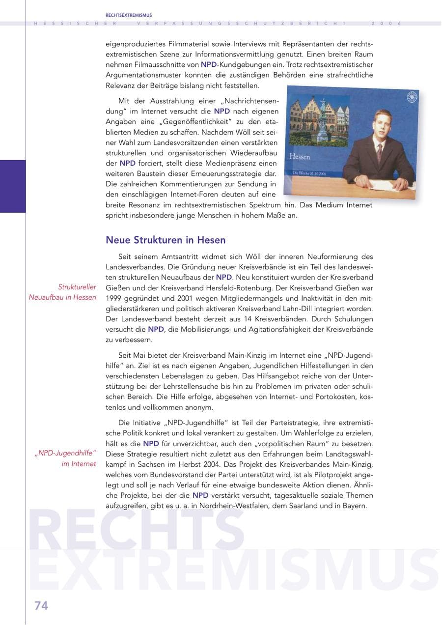 Seite 74 des Verfassungsschutzbericht 2006 Hessen
