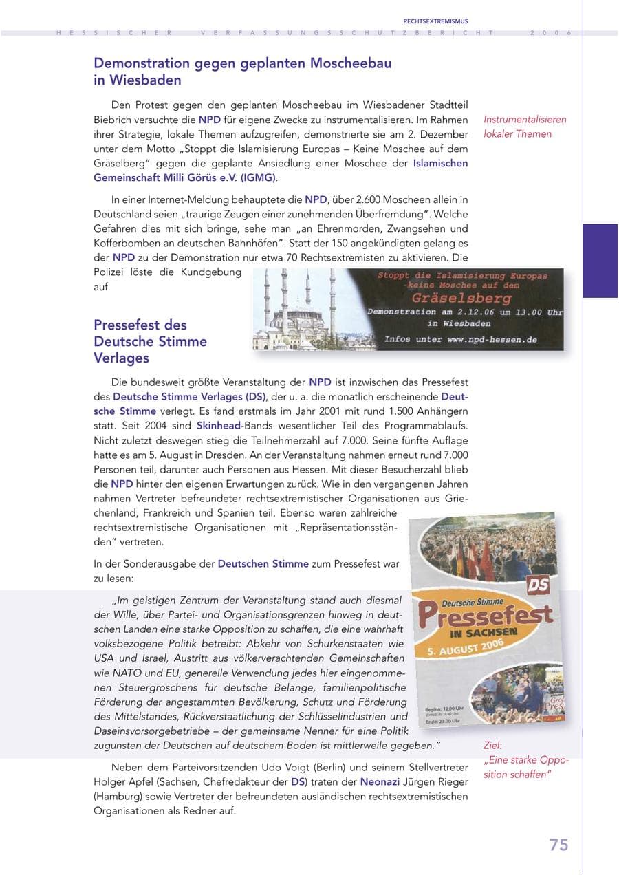 Seite 75 des Verfassungsschutzbericht 2006 Hessen