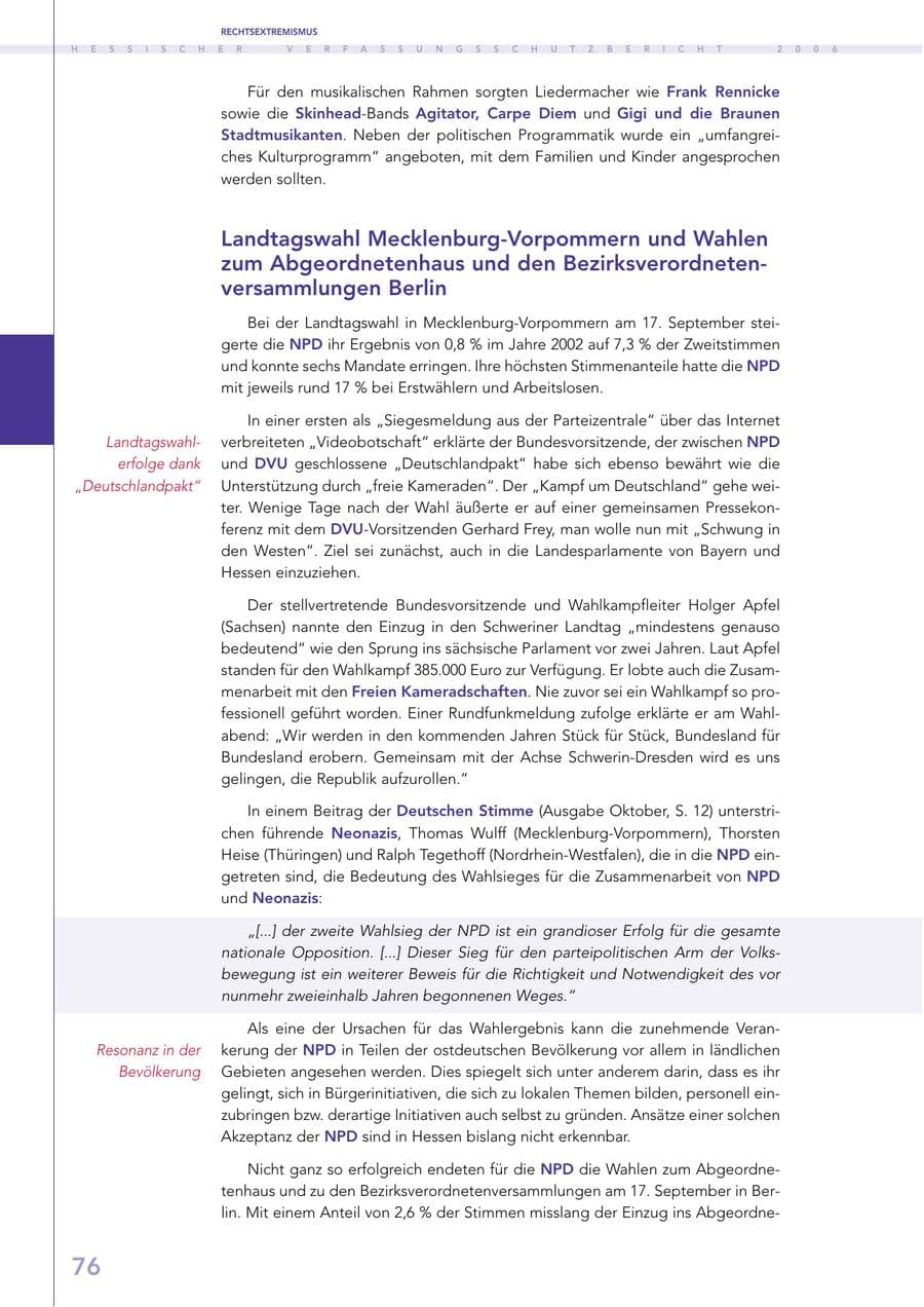 Seite 76 des Verfassungsschutzbericht 2006 Hessen