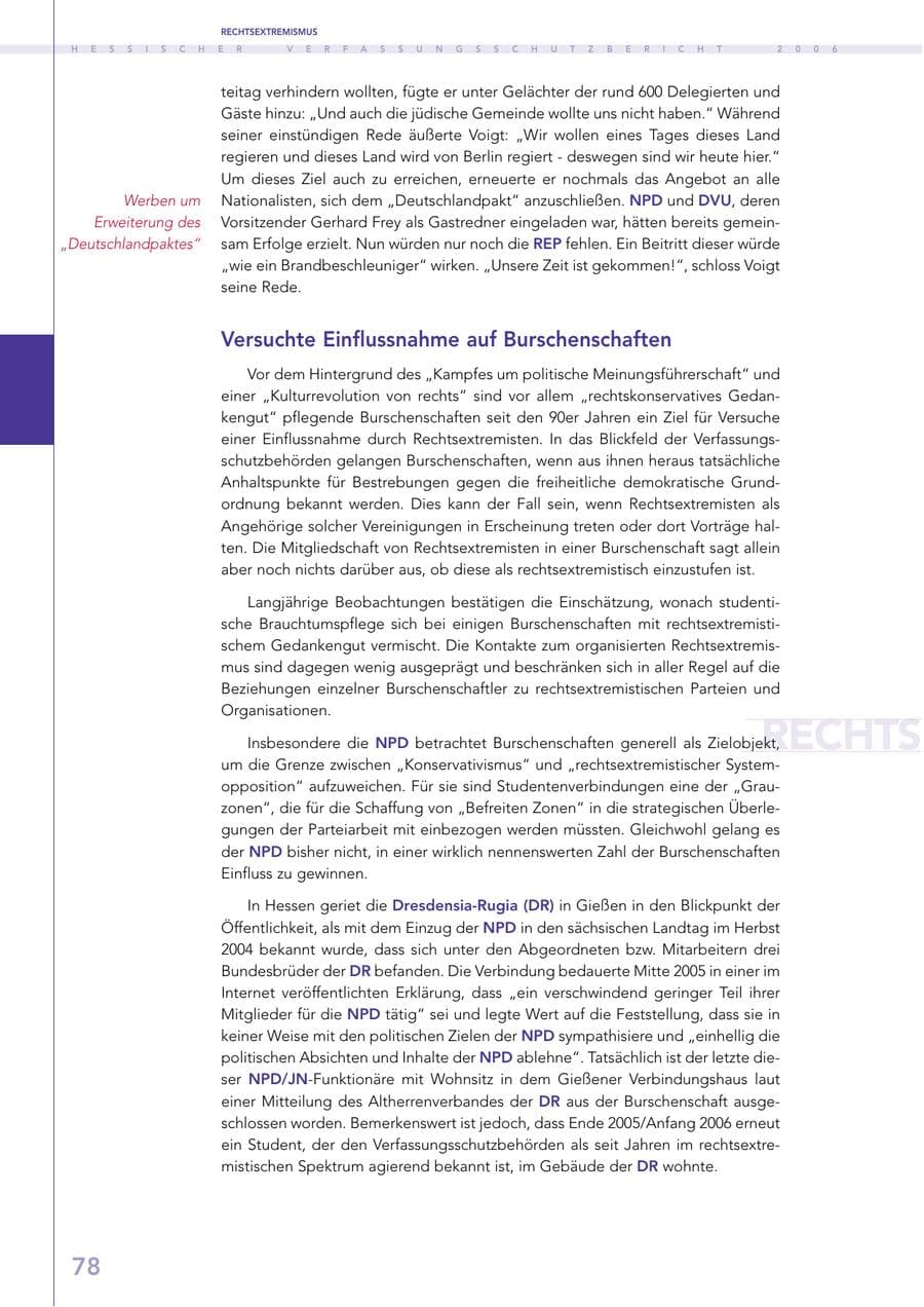 Seite 78 des Verfassungsschutzbericht 2006 Hessen
