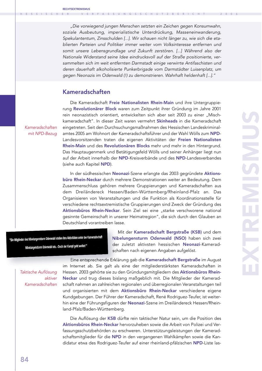 Seite 84 des Verfassungsschutzbericht 2006 Hessen