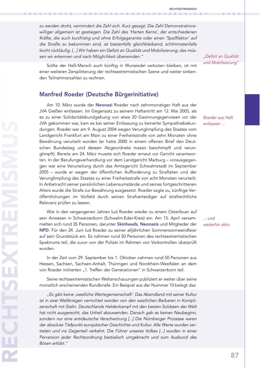 Seite 87 des Verfassungsschutzbericht 2006 Hessen