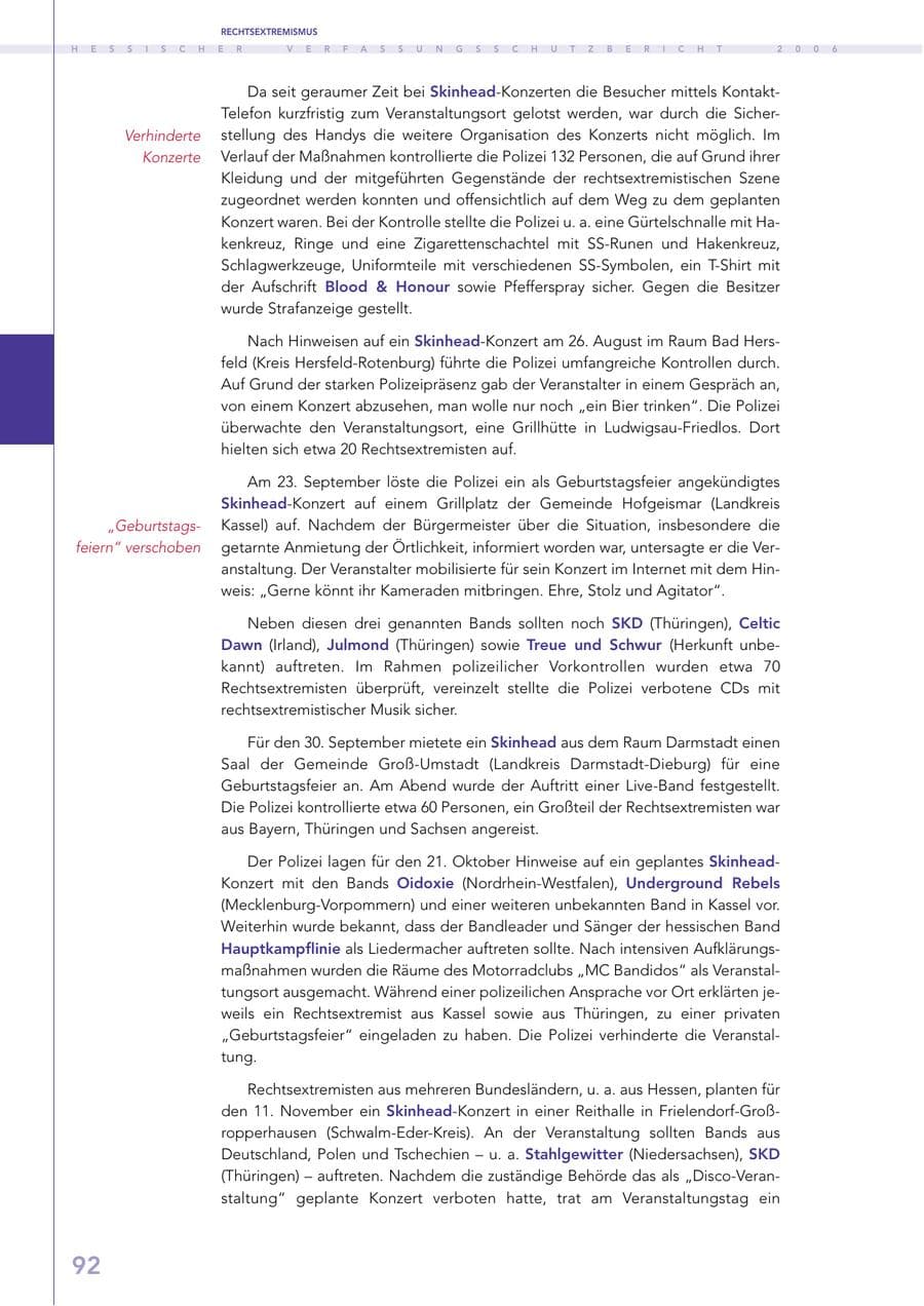 Seite 92 des Verfassungsschutzbericht 2006 Hessen