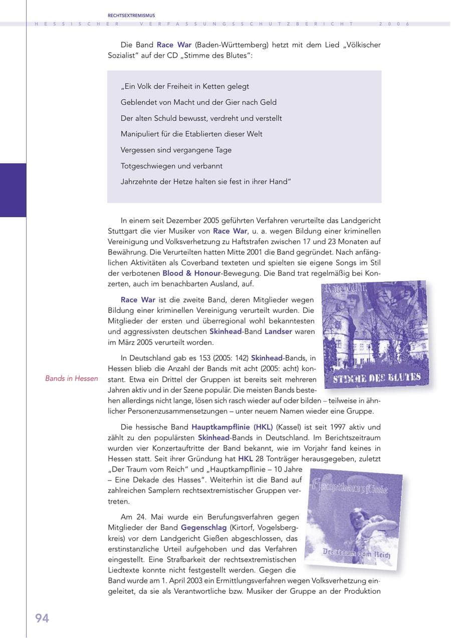Seite 94 des Verfassungsschutzbericht 2006 Hessen