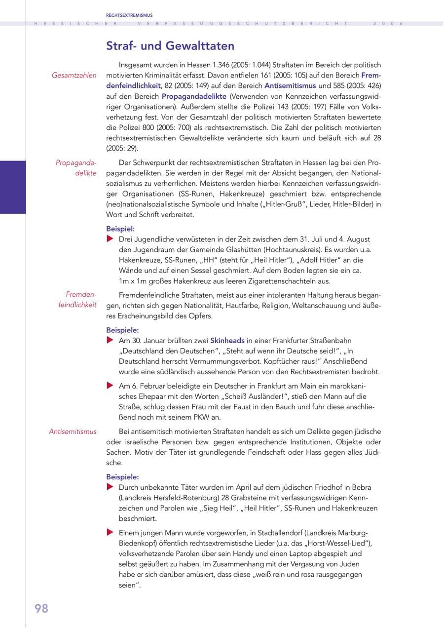 Seite 98 des Verfassungsschutzbericht 2006 Hessen