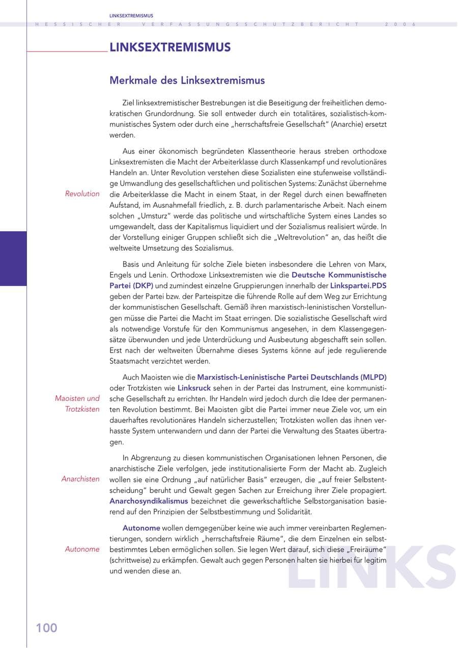 Seite 100 des Verfassungsschutzbericht 2006 Hessen