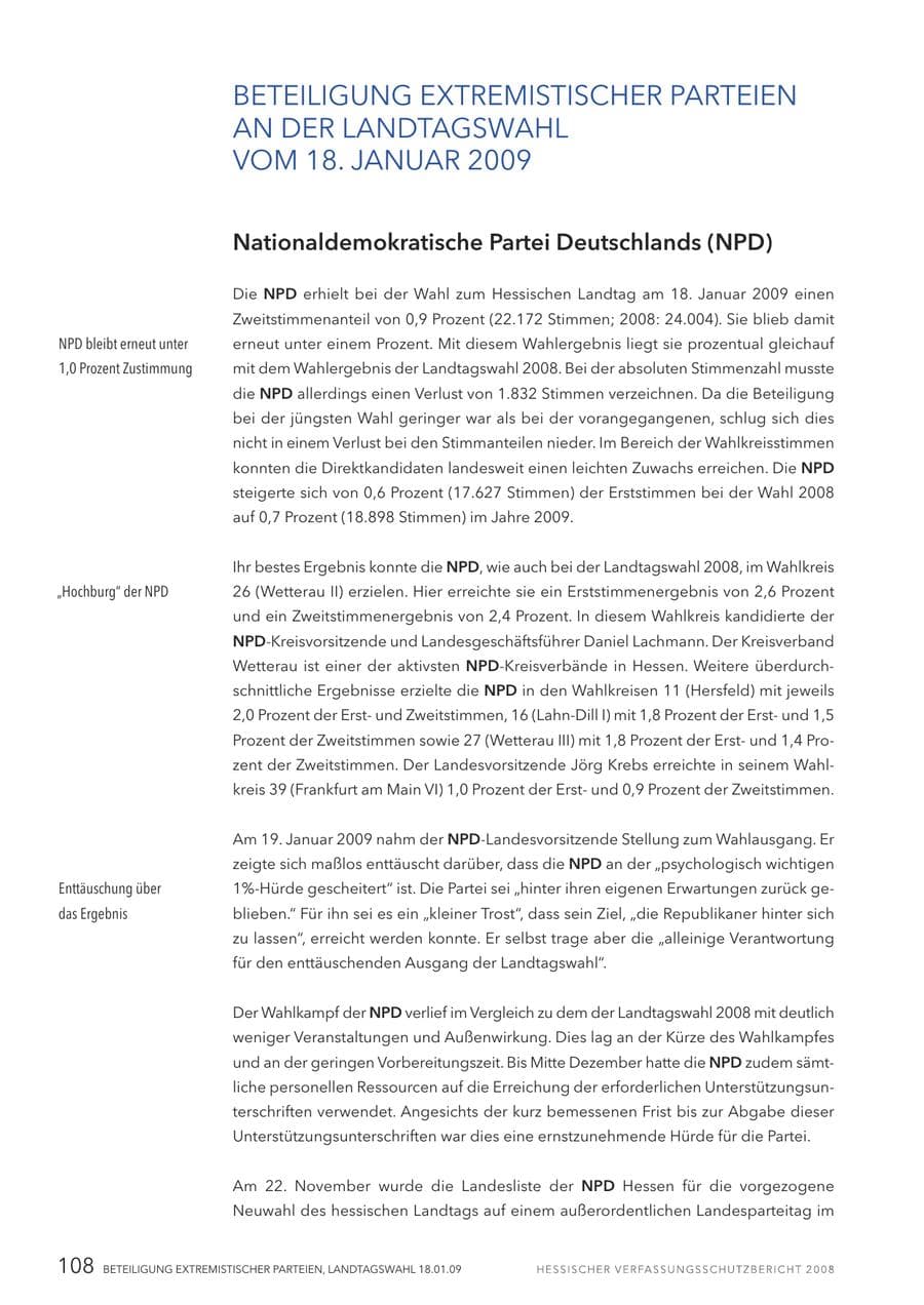 Seite 109 des Verfassungsschutzbericht 2008 Hessen