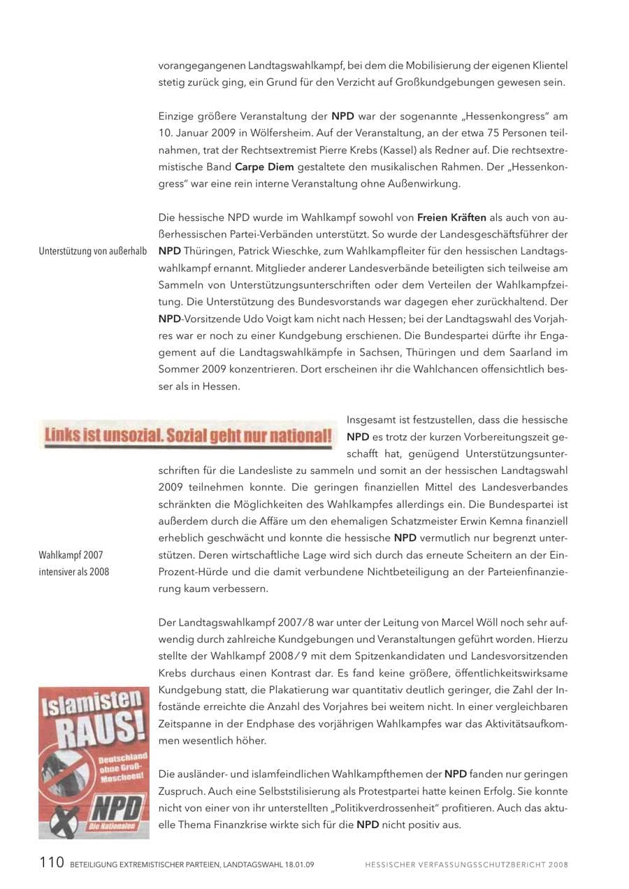 Seite 111 des Verfassungsschutzbericht 2008 Hessen