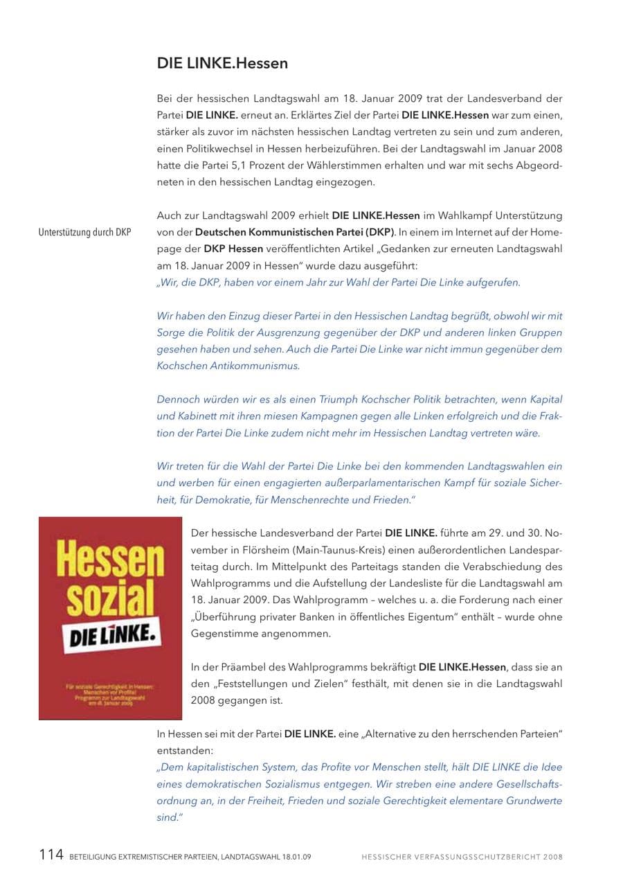 Seite 115 des Verfassungsschutzbericht 2008 Hessen