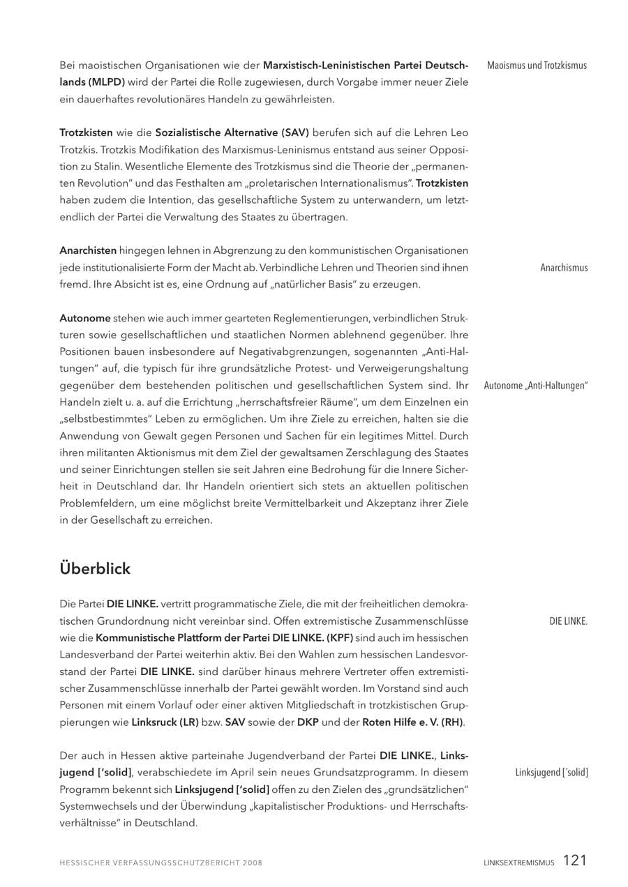 Seite 122 des Verfassungsschutzbericht 2008 Hessen