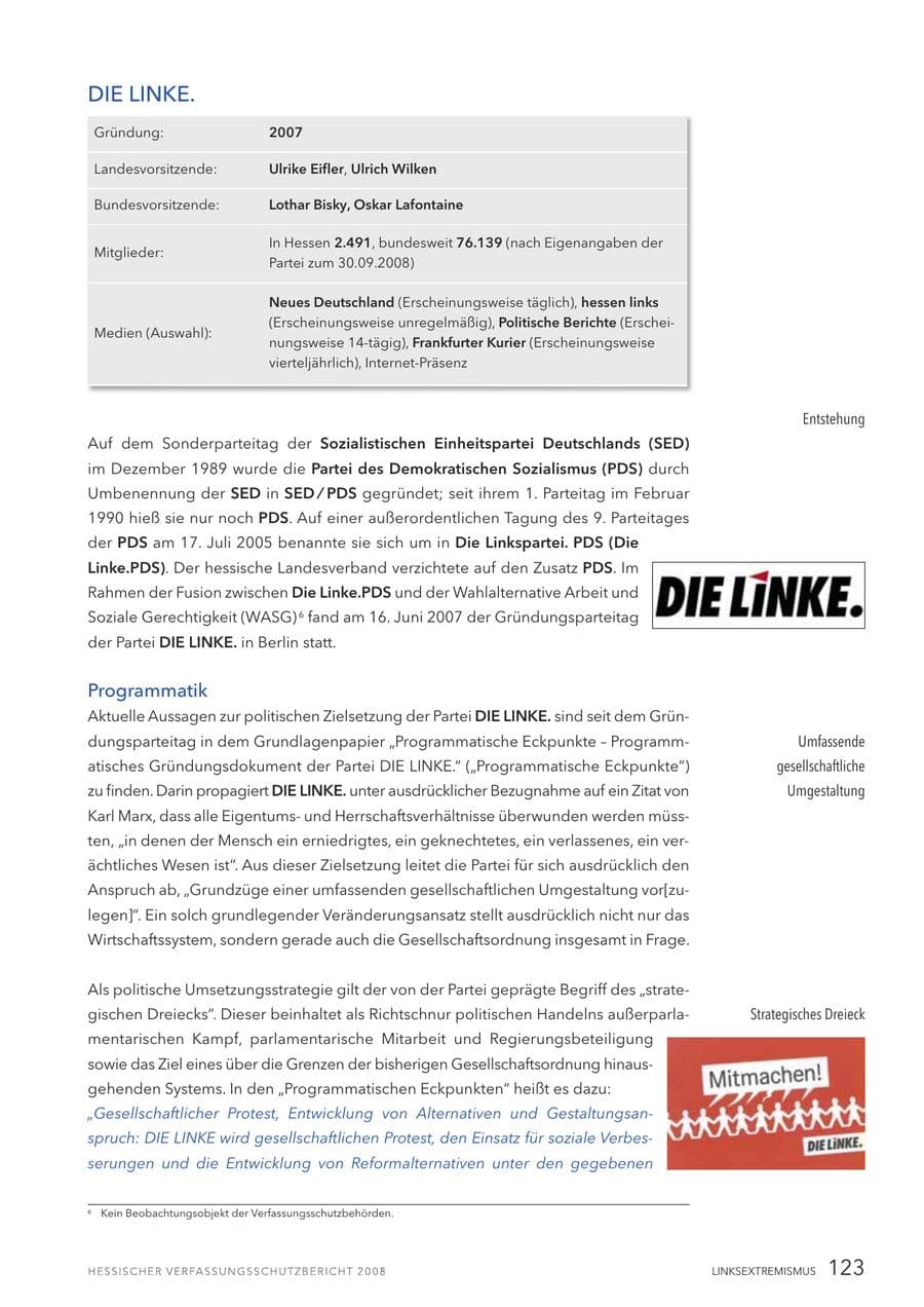 Seite 124 des Verfassungsschutzbericht 2008 Hessen