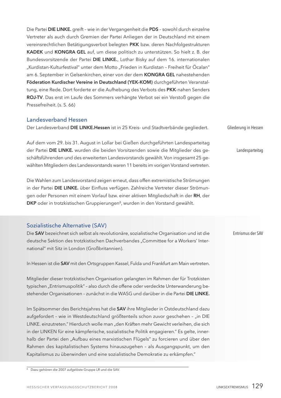 Seite 130 des Verfassungsschutzbericht 2008 Hessen