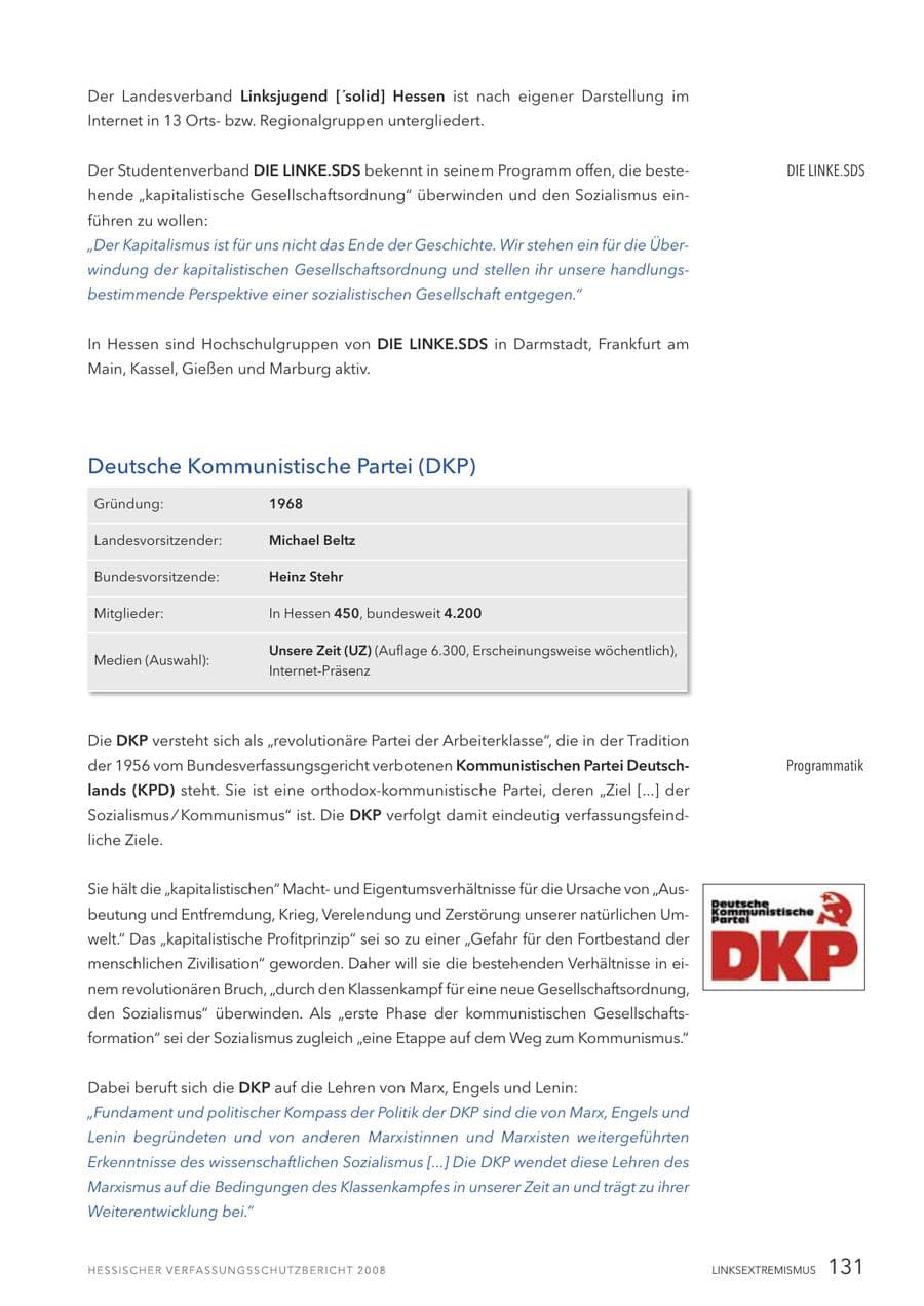 Seite 132 des Verfassungsschutzbericht 2008 Hessen