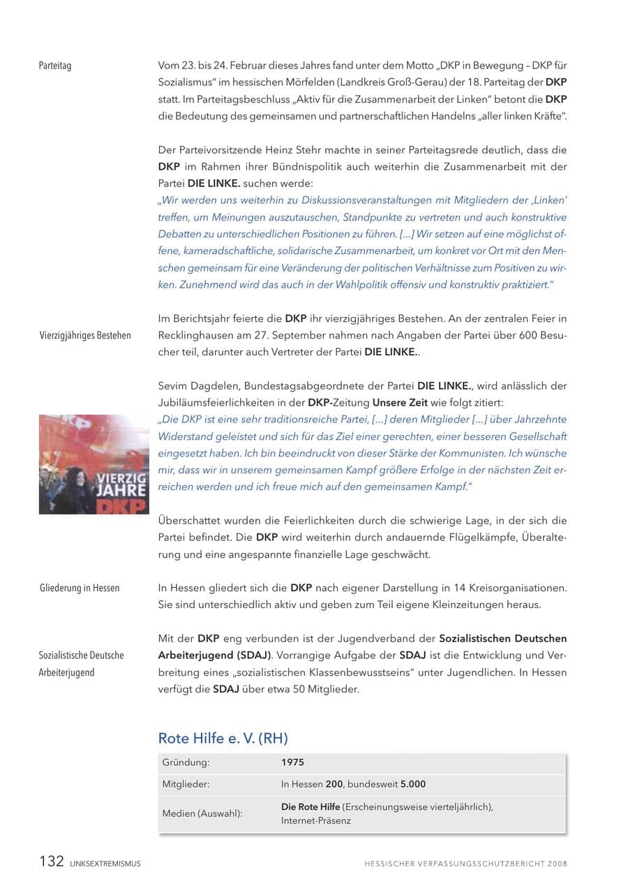 Seite 133 des Verfassungsschutzbericht 2008 Hessen