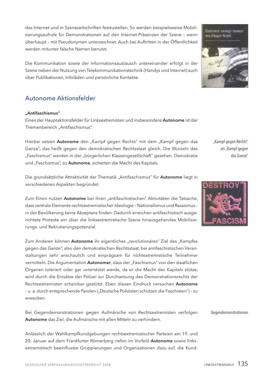 Seite 136 des Verfassungsschutzbericht 2008 Hessen