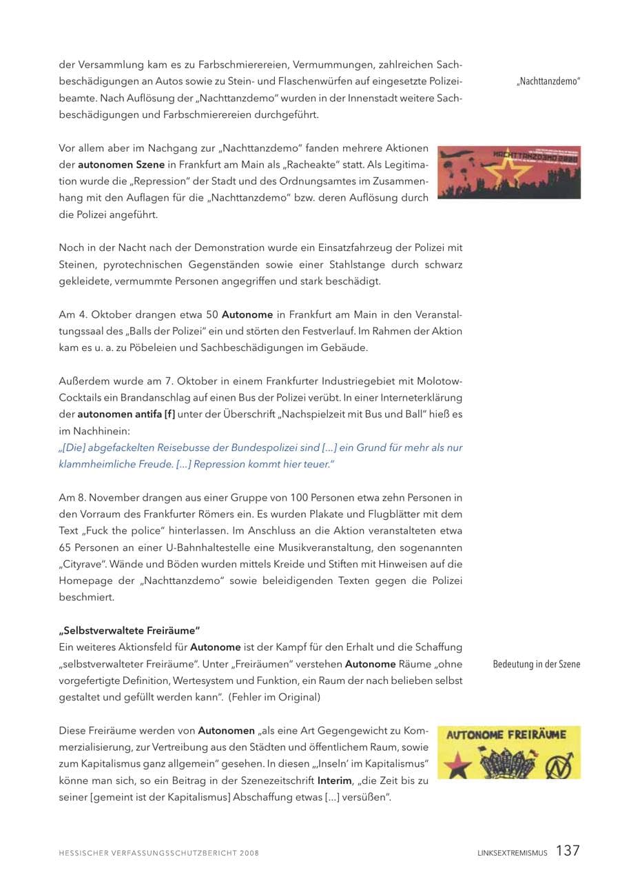 Seite 138 des Verfassungsschutzbericht 2008 Hessen