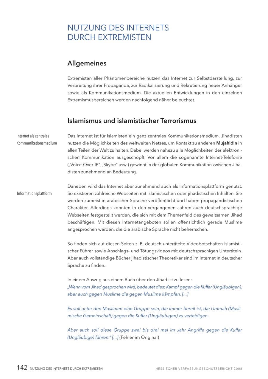 Seite 143 des Verfassungsschutzbericht 2008 Hessen