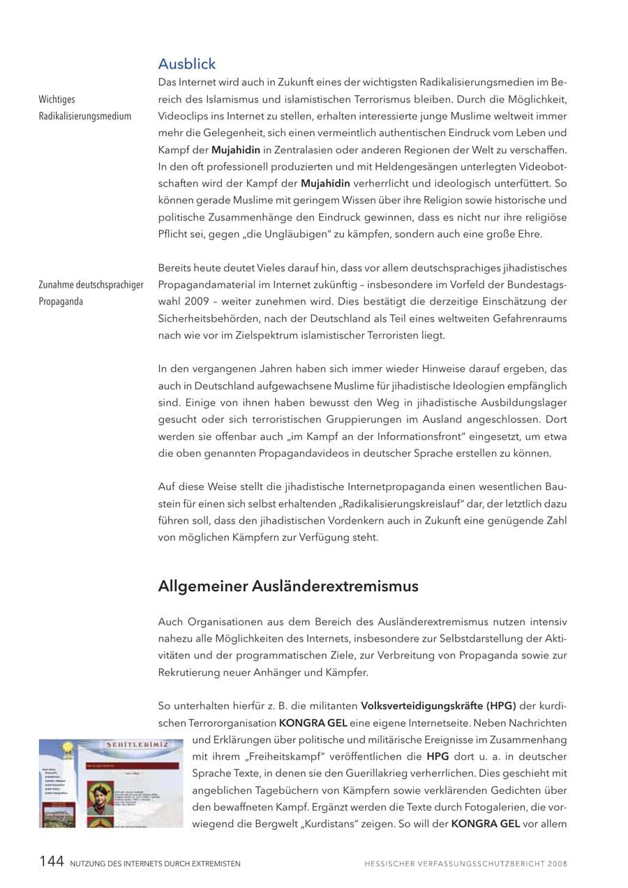 Seite 145 des Verfassungsschutzbericht 2008 Hessen