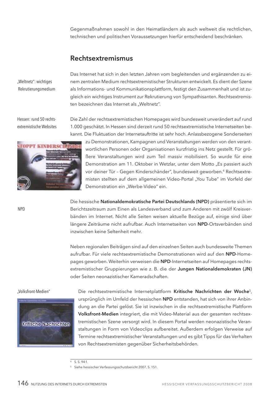 Seite 147 des Verfassungsschutzbericht 2008 Hessen