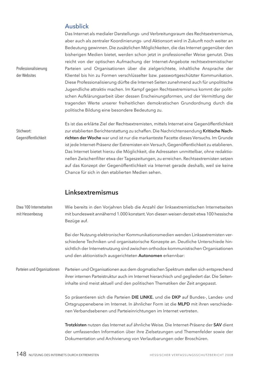 Seite 149 des Verfassungsschutzbericht 2008 Hessen