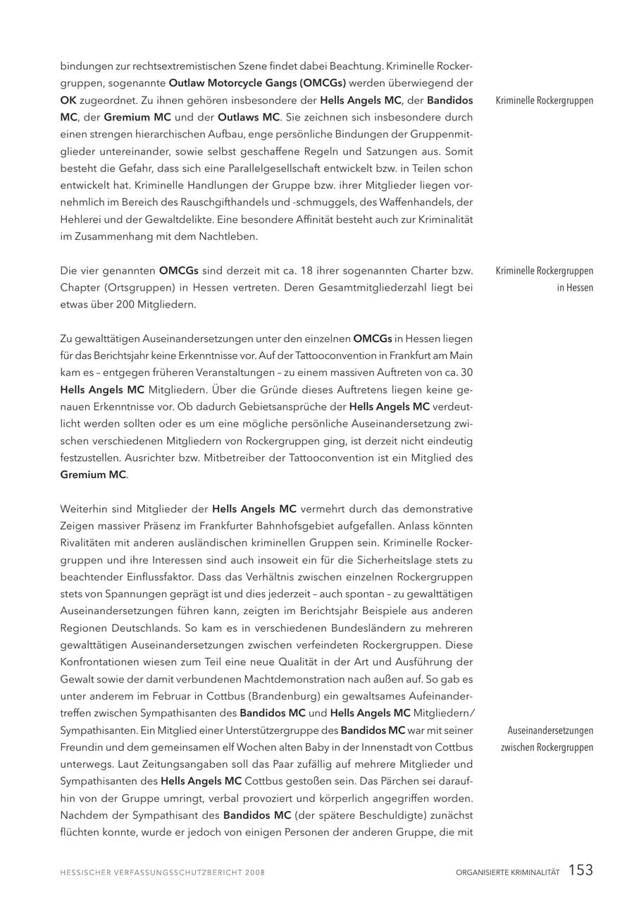 Seite 154 des Verfassungsschutzbericht 2008 Hessen