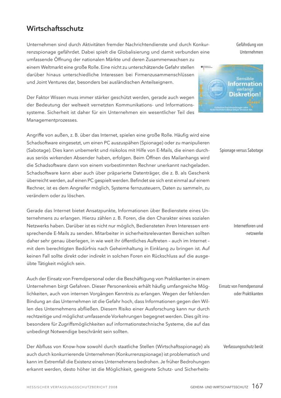 Seite 168 des Verfassungsschutzbericht 2008 Hessen