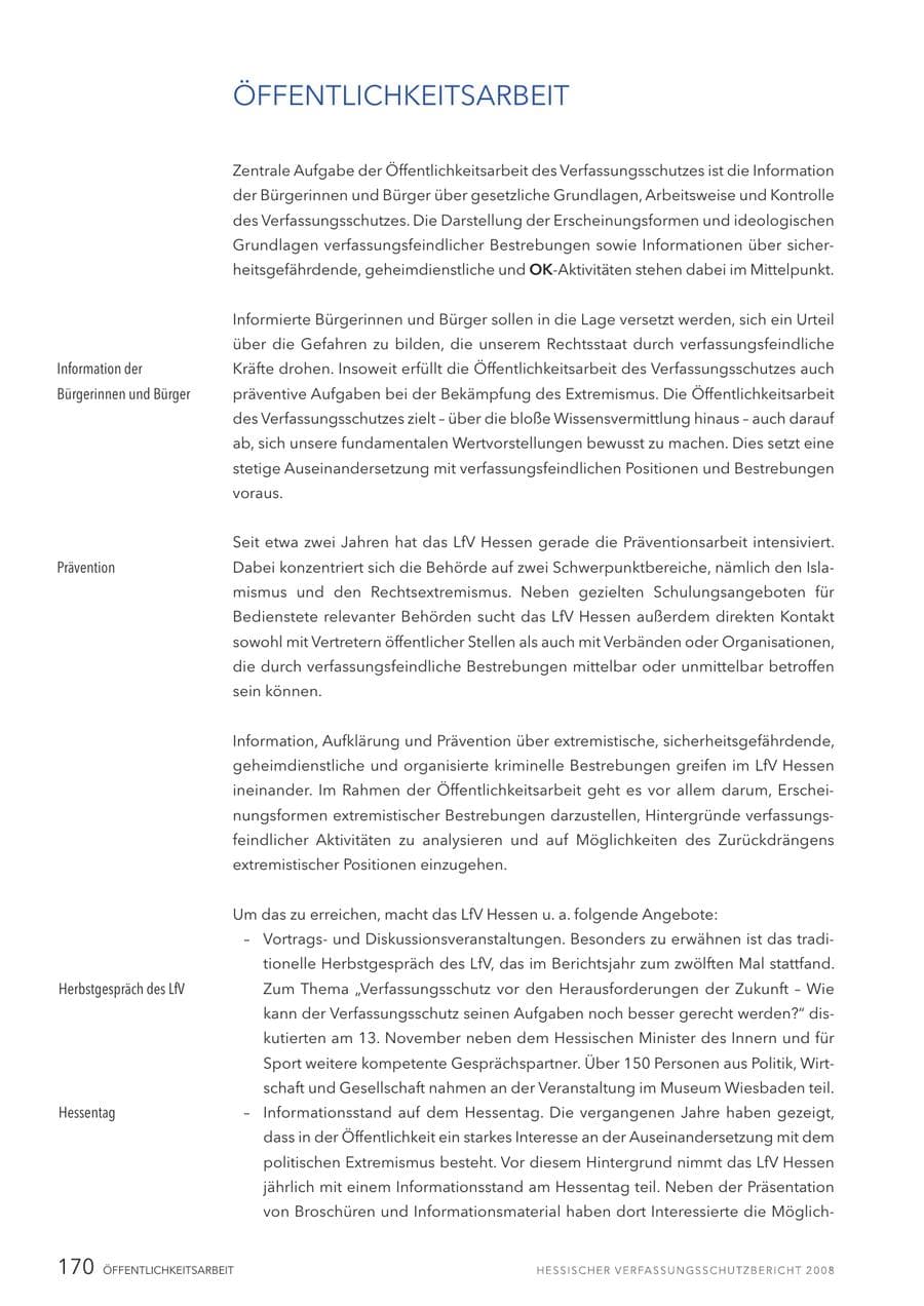 Seite 171 des Verfassungsschutzbericht 2008 Hessen