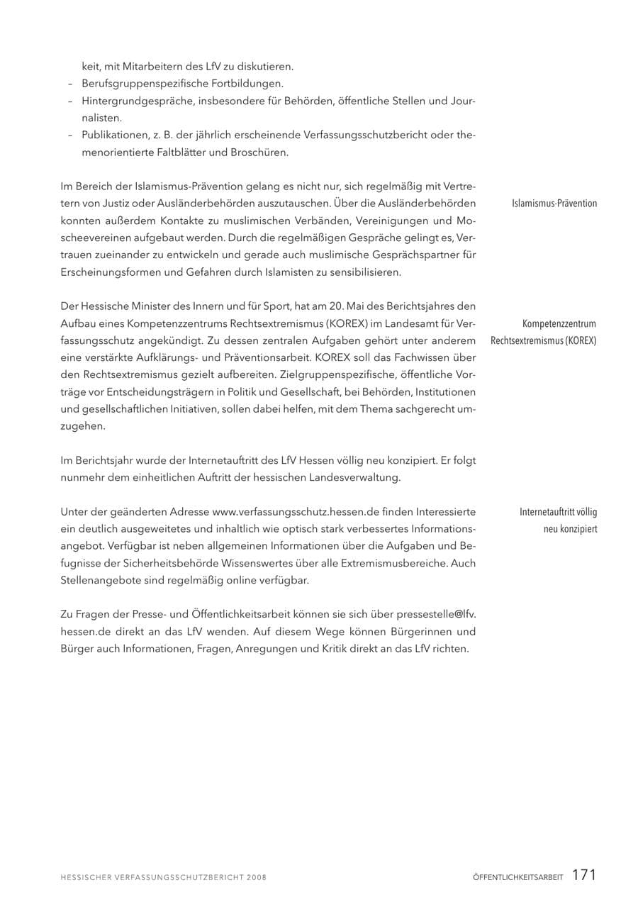 Seite 172 des Verfassungsschutzbericht 2008 Hessen