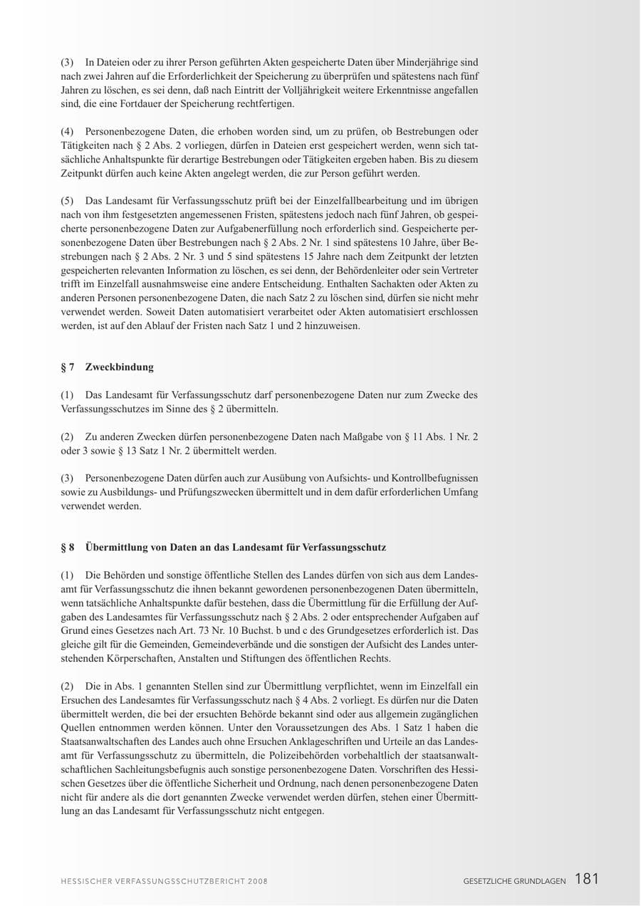 Seite 182 des Verfassungsschutzbericht 2008 Hessen