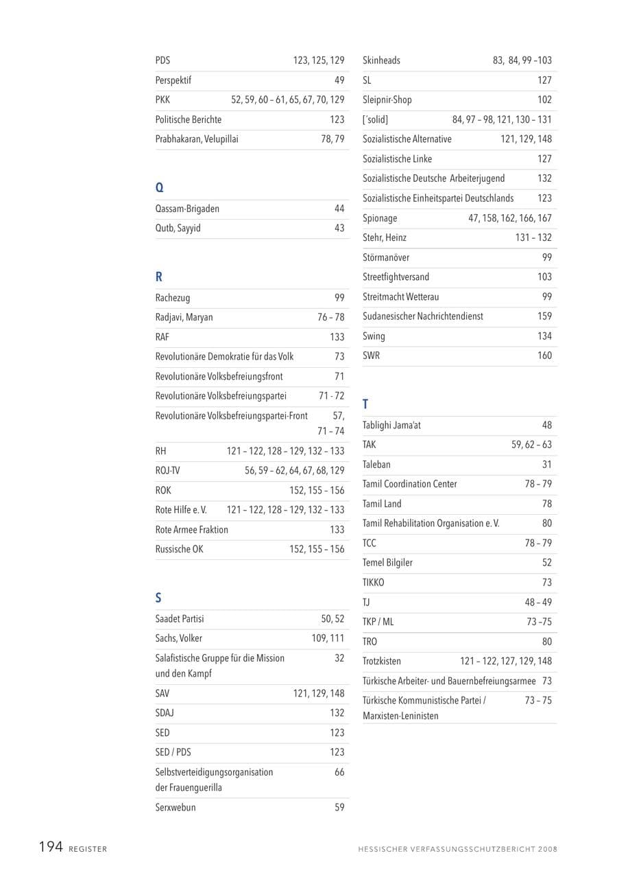 Seite 195 des Verfassungsschutzbericht 2008 Hessen