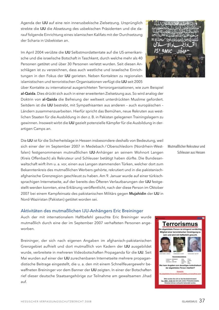 Seite 38 des Verfassungsschutzbericht 2008 Hessen