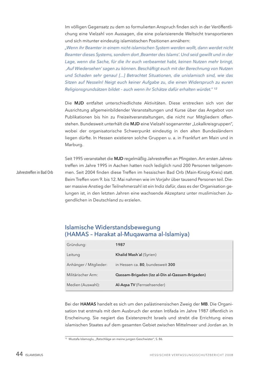 Seite 45 des Verfassungsschutzbericht 2008 Hessen