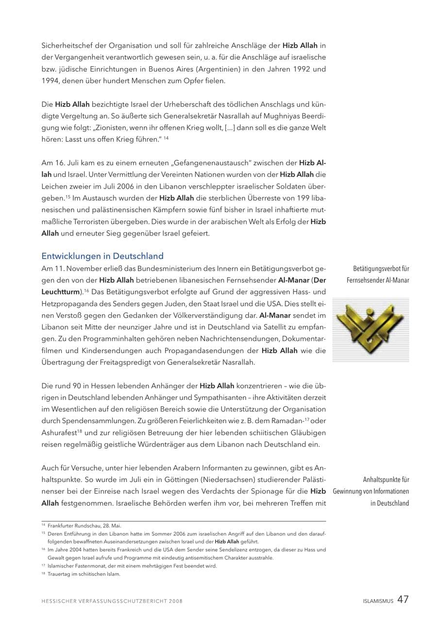 Seite 48 des Verfassungsschutzbericht 2008 Hessen