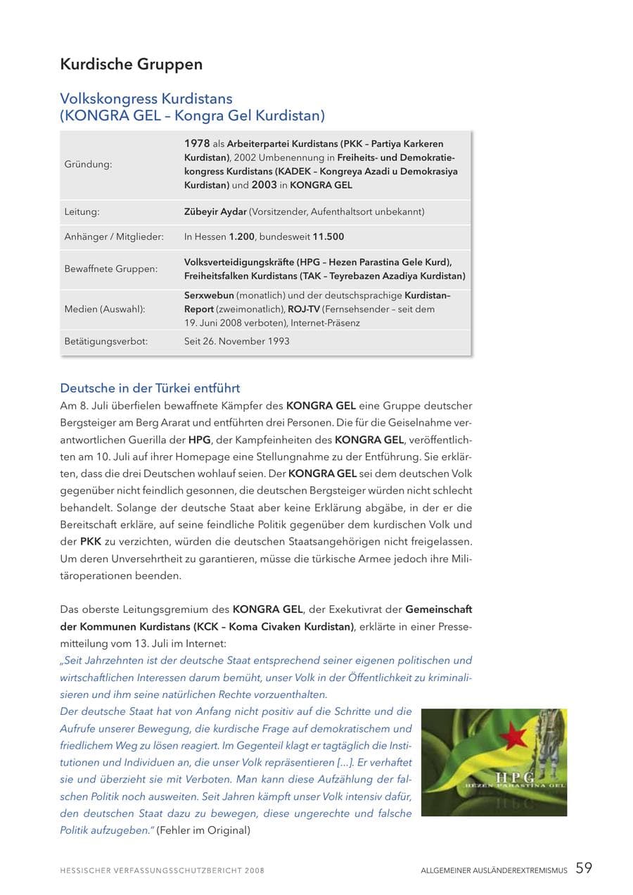 Seite 60 des Verfassungsschutzbericht 2008 Hessen