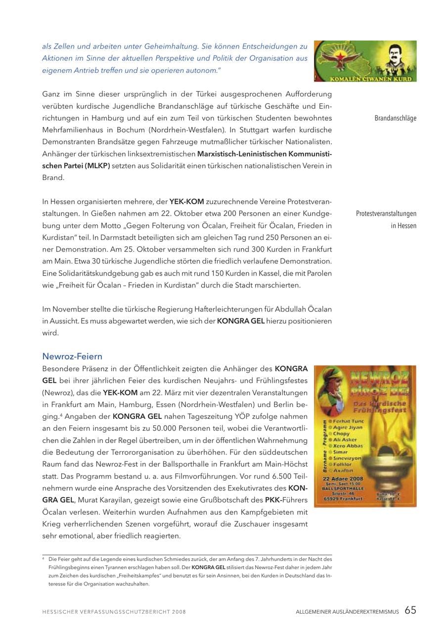 Seite 66 des Verfassungsschutzbericht 2008 Hessen