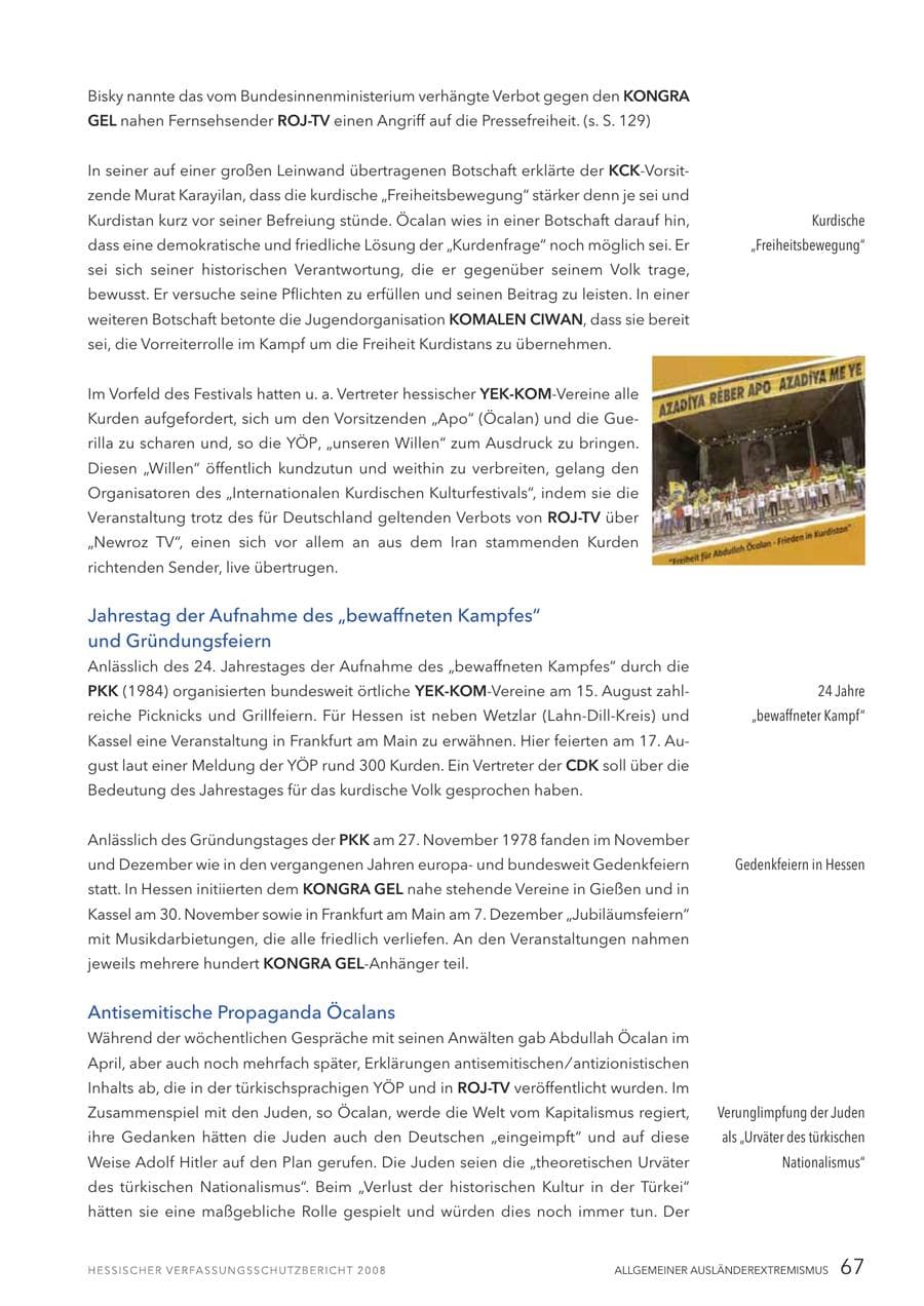 Seite 68 des Verfassungsschutzbericht 2008 Hessen