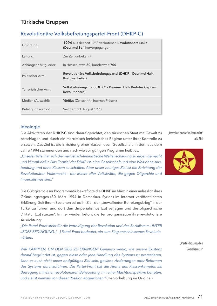Seite 72 des Verfassungsschutzbericht 2008 Hessen