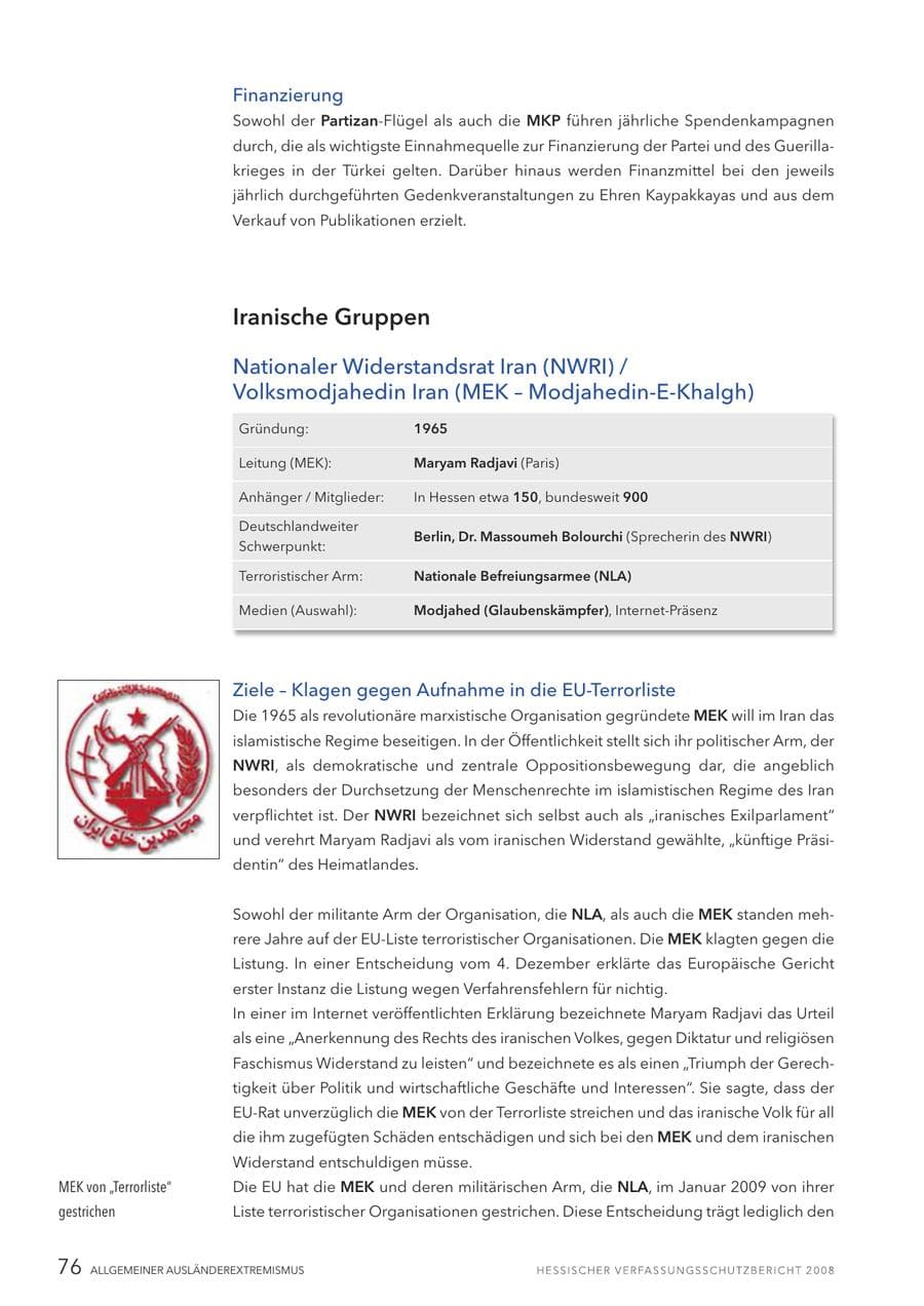 Seite 77 des Verfassungsschutzbericht 2008 Hessen