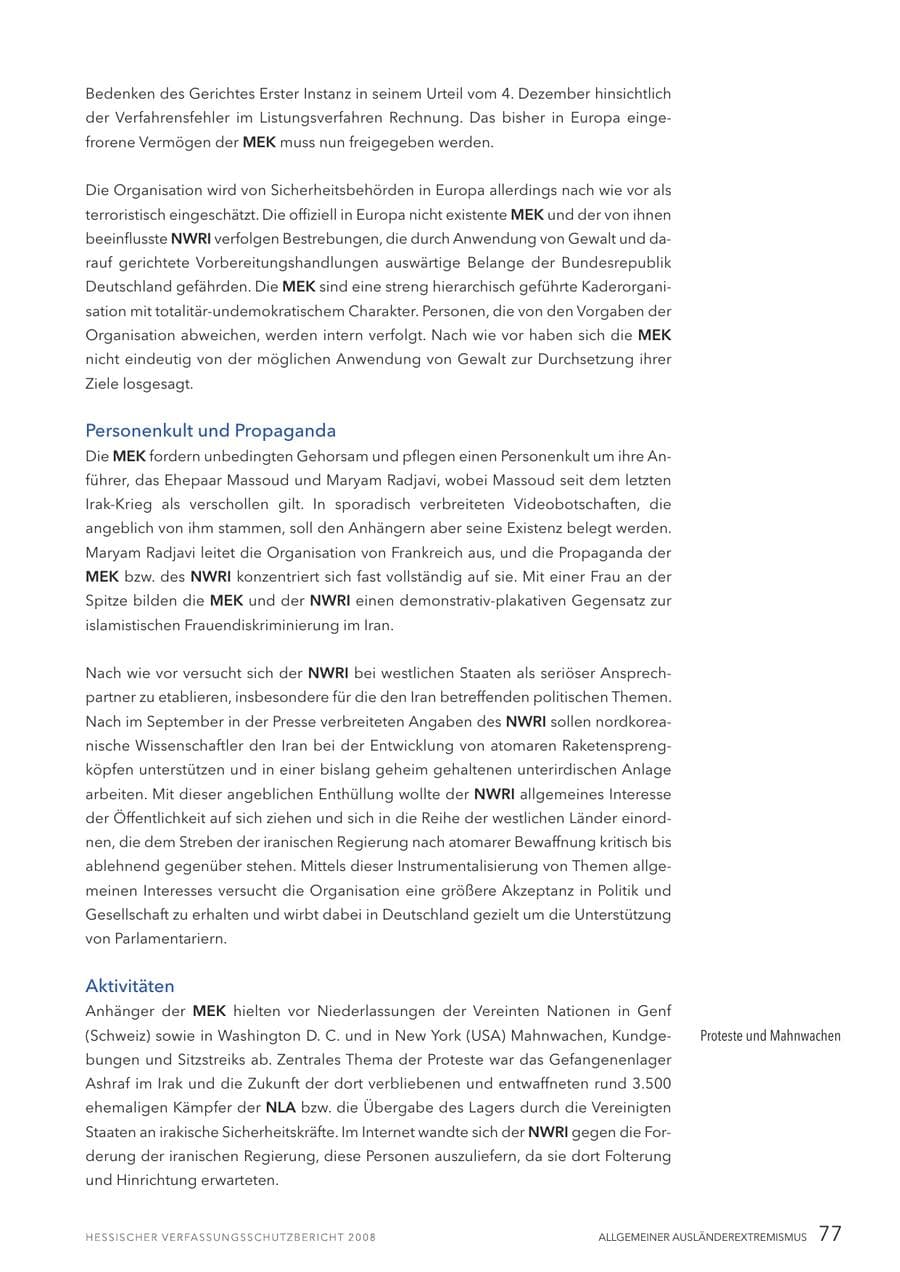 Seite 78 des Verfassungsschutzbericht 2008 Hessen
