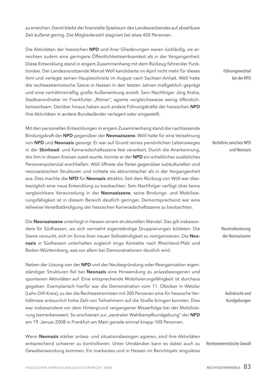 Seite 84 des Verfassungsschutzbericht 2008 Hessen