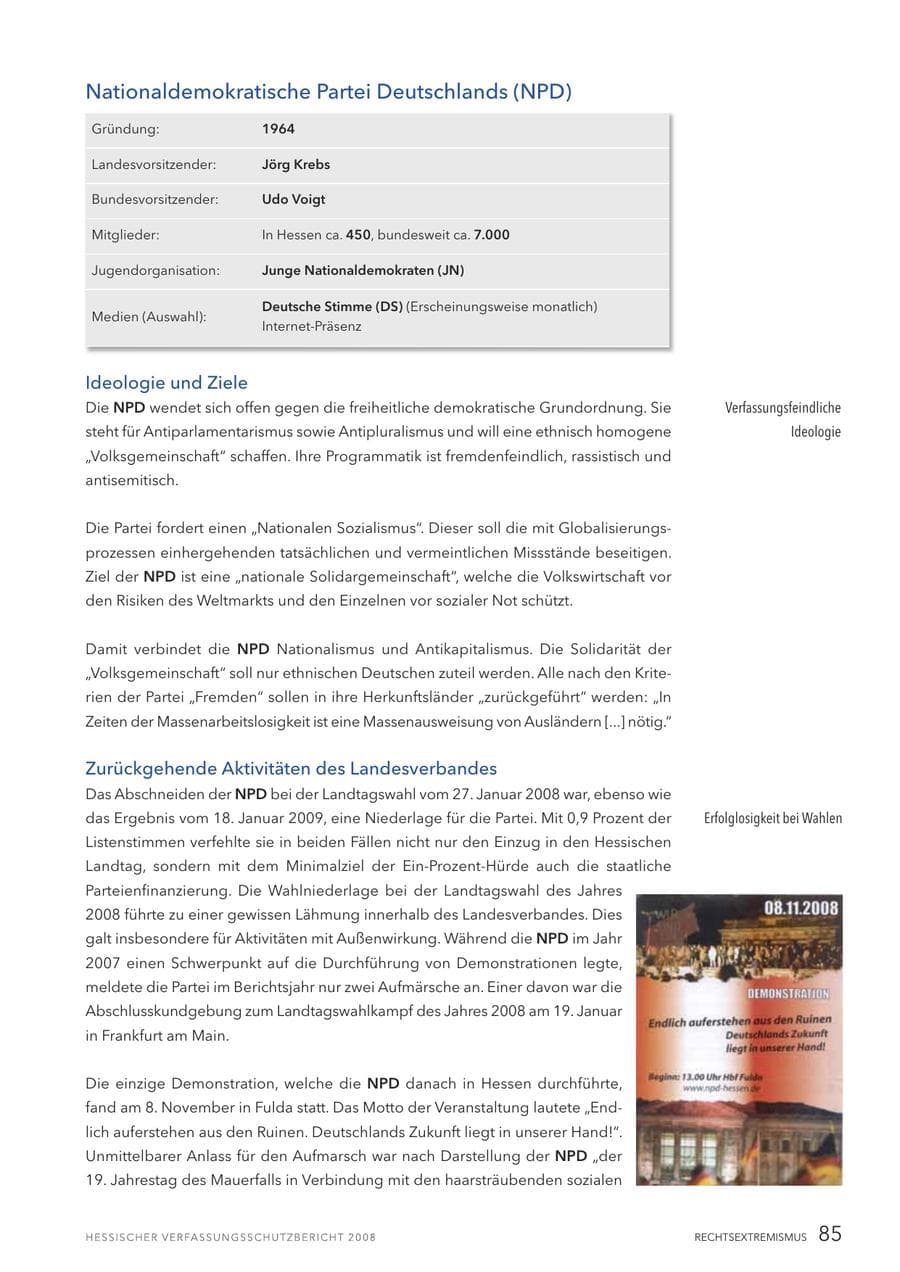Seite 86 des Verfassungsschutzbericht 2008 Hessen