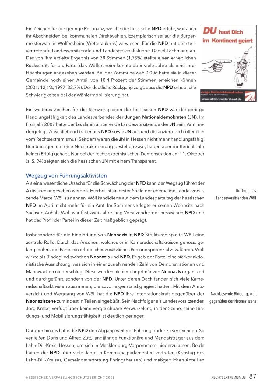 Seite 88 des Verfassungsschutzbericht 2008 Hessen