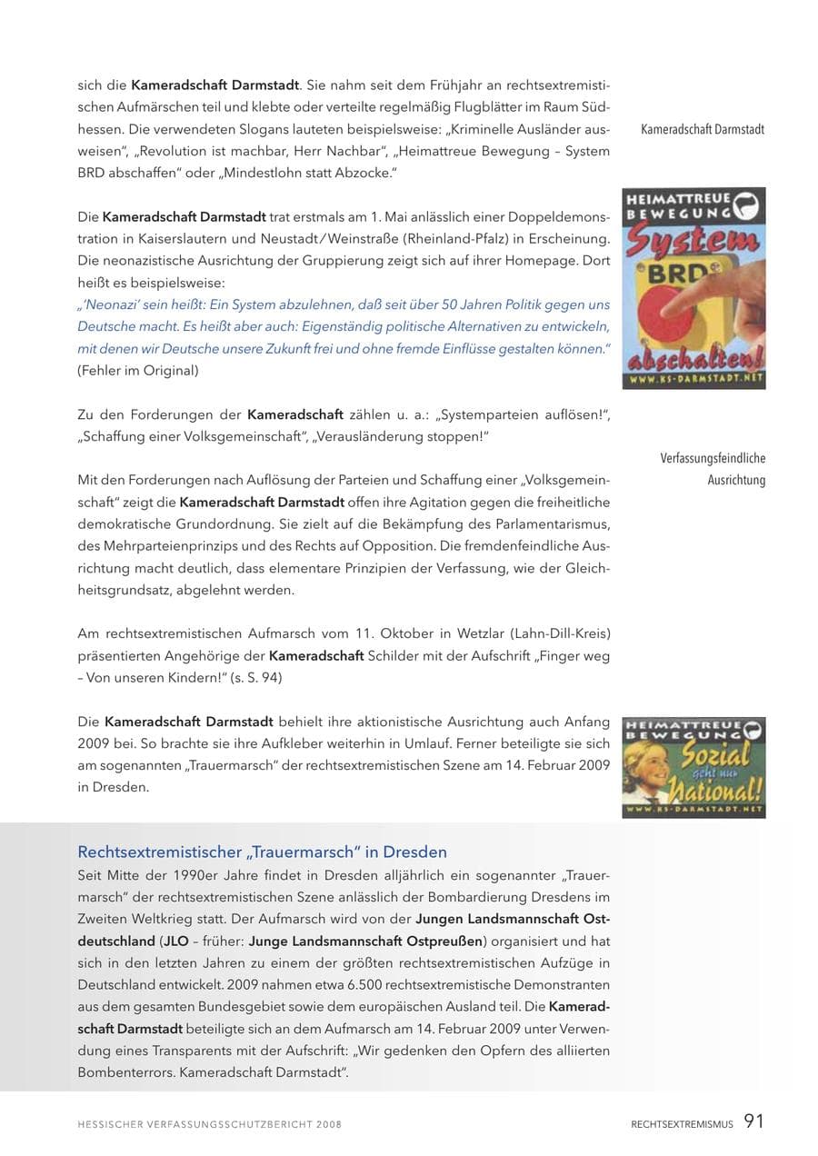 Seite 92 des Verfassungsschutzbericht 2008 Hessen